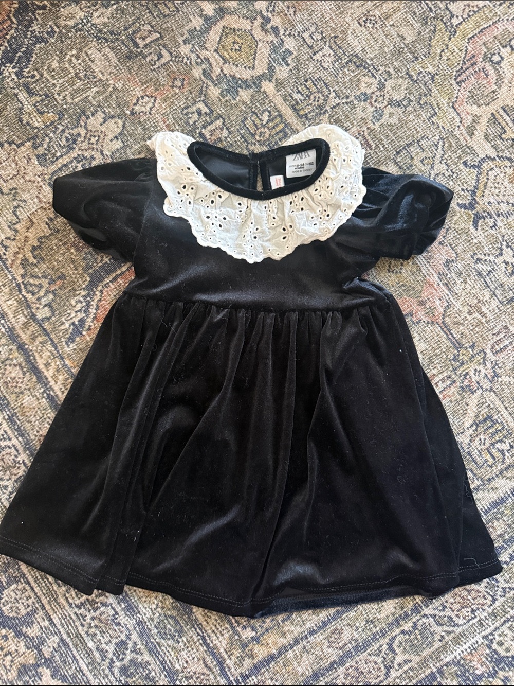 Zara Black Velvet Dress with White Eyelet Collar - Picture 1 of 1